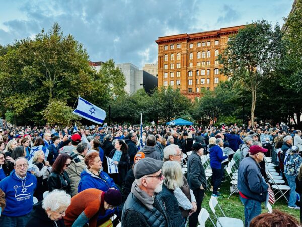 group of people at an outside rally