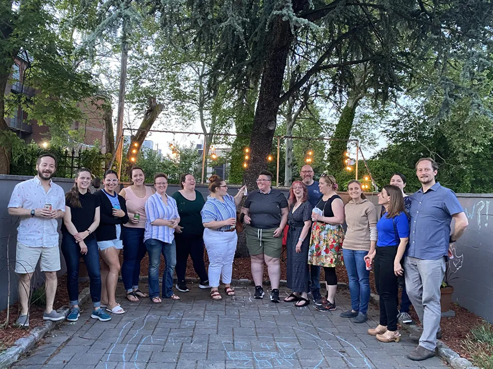 the young friend group at an outside gathering